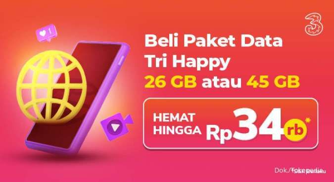 Beli Paket Data Tri di Tokopedia Diskon Rp 34.000, Simak Promonya