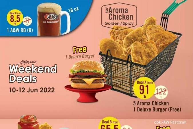 Promo AW Restoran Weekend 10-12 Juni 2022, Beli 5 Aroma Chicken Gratis 1 Burger