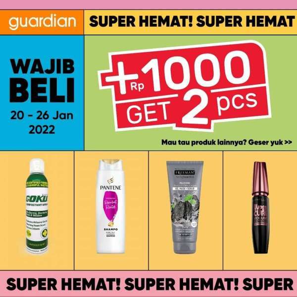 Promo Guardian +1000 Get 2 Pcs Aneka Produk Kecantikan Periode 20-26 Januari 2022