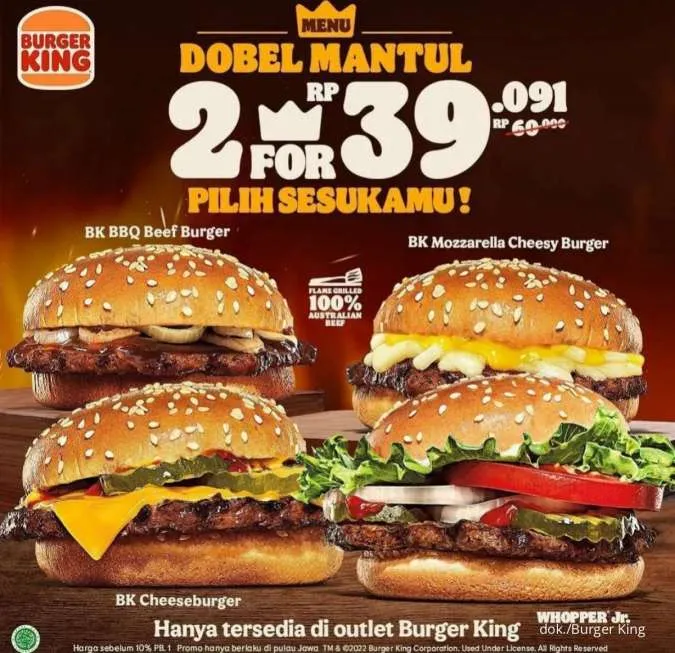Promo Burger King Dobel Mantul Rp 39.091