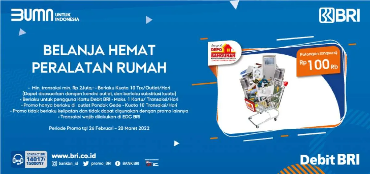Promo Kartu Debit BRI, Belanja di Depo Bangunan Free Voucher Rp 100.000