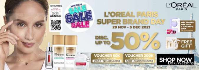 Promo L'Oreal Paris Super Brand Day, Dapatkan Diskon s/d 50% dan Voucher s/d 500 Ribu