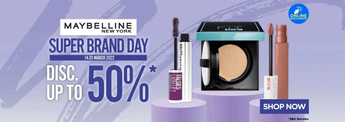 Promo Makeup Maybelline Diskon s/d 50% di Watsons, Berlaku hingga 20 Maret 2022