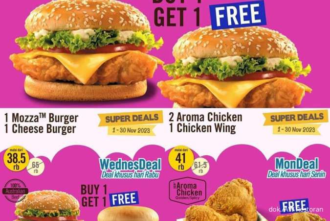 Promo AW Restoran Buy 1 Get 1 Free Ayam, Burger, Sandwich Periode 1-30 November 2023