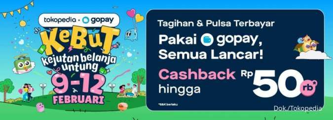 Promo Tokopedia Kebut 9-12 Februari, Beli Pulsa Pakai GoPay Cashback Rp 50.000