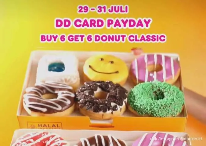 Promo Dunkin DD Card Payday 29-31 Juli 2025, Buy 6 Get 6 Donut Classics Harga Spesial