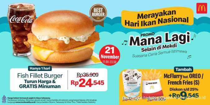 Promo Hari Ikan Nasional 21 November, Fish Burger Turun Harga & Dapat Free Minum