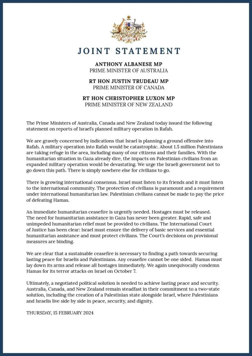 Worried About Massacre, Three Israeli Allies Condemn Plan for Ground Attack on Rafah