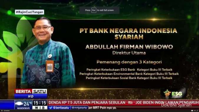 BNI Syariah Raih Tiga Penghargaan Environmental, Social and Governance (ESG) Awards 2020