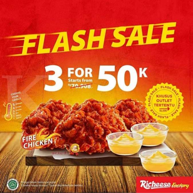 Promo Richeese Factory Flash Sale, 3 Fire Chicken Rp 50.000-an di Outlet Tertentu