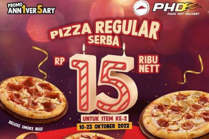 Promo HUT ke-15 Pizza Hut Delivery, Pizza Regular Serba Rp 15.000 untuk Item ke-2