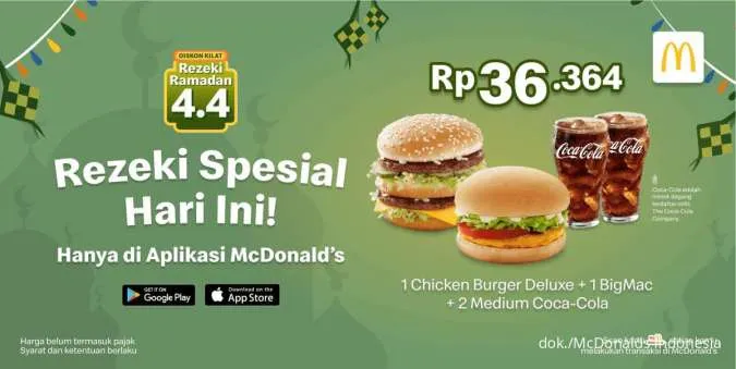 Promo 4.4 McD Diskon Kilat 4 April 2023, Beli 2 Burger 2 Cola Cuma Rp 36.000