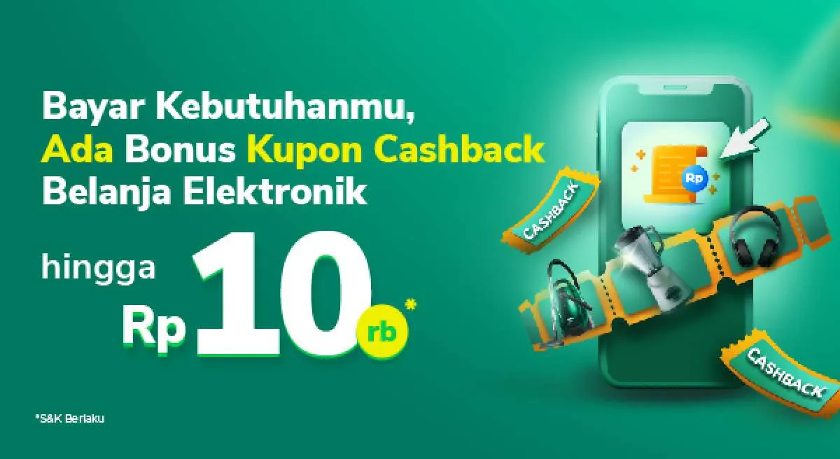 Top Up Hingga Bayar Tagihan Hotel, Bonus Kupon Cashback Belanja Elektronik Rp10.000