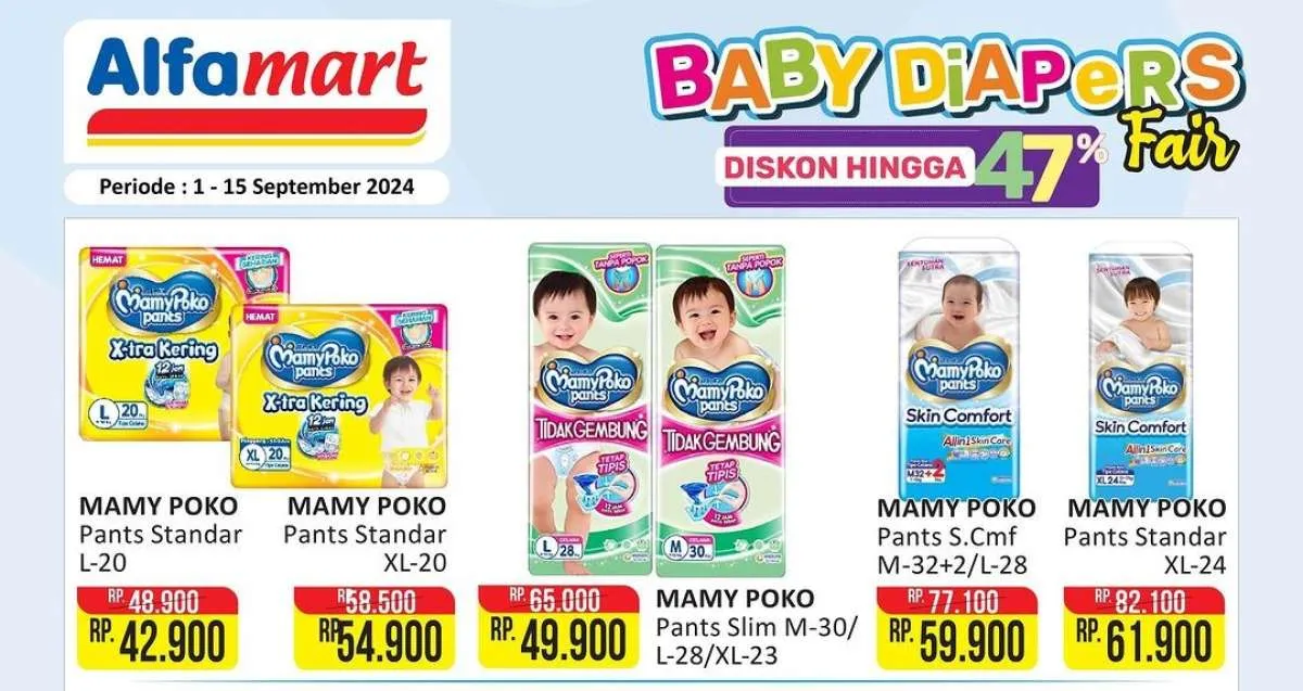Promo Alfamart Baby Diapers Fair Terbaru, Popok Sweety-Mamy Poko Diskon s/d 47%