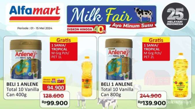 Promo Alfamart Milk Fair Periode 1-15 Mei 2024, Beli Susu Anlene Gratis Minyak Goreng