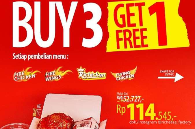 Kumpul Hemat dengan Promo Richeese Factory Buy 3 Get 1 Free, Bebas Mix Level