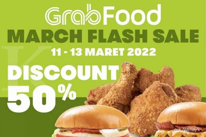 Promo GrabFood March Flash Sale 11-13 Maret 2022, Ada Diskon 50% dari Wendys