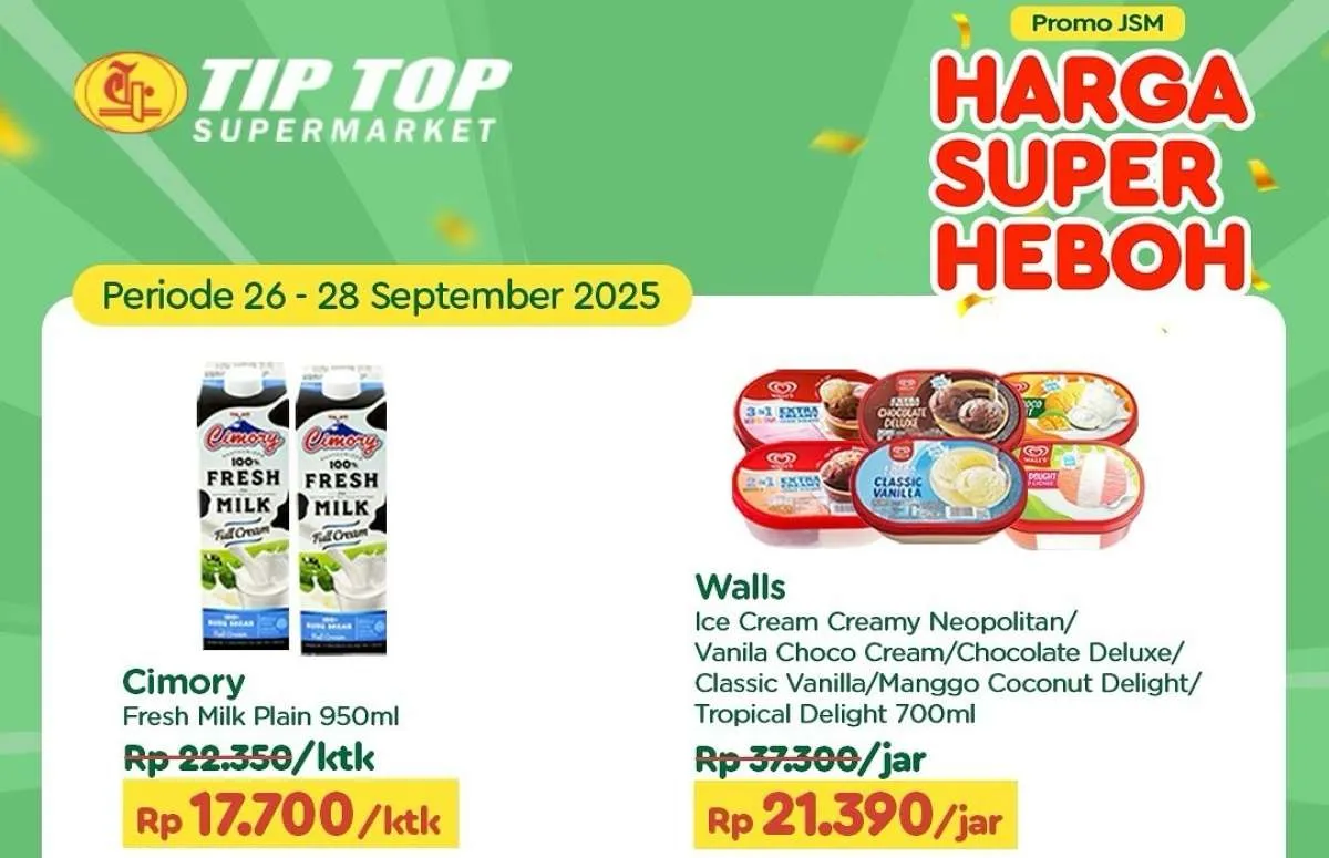 Promo JSM Tip Top 26-28 September 2025, Es Krim dan Susu Harga Lebih Murah