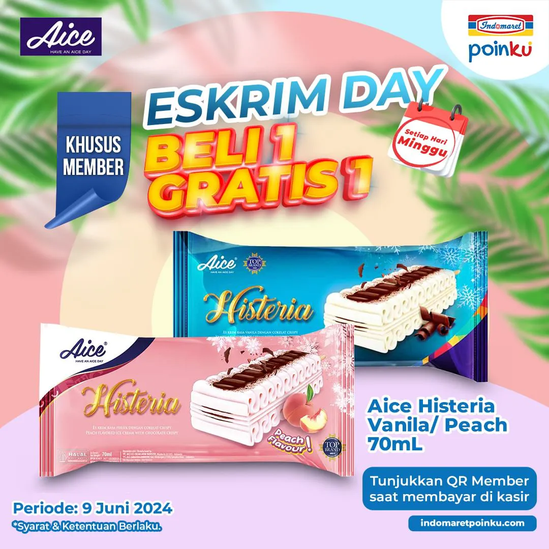 Promo Es Krim Beli 1 Gratis 1 di Indomaret Periode 9 Juni 2024