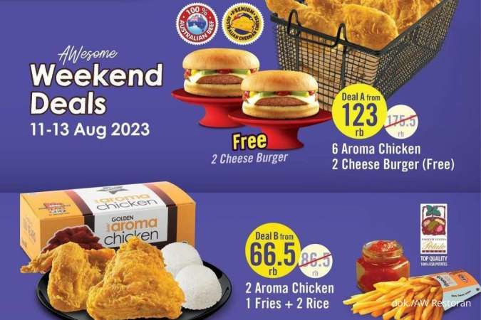 Promo AW Restoran 11-13 Agustus 2023, Beli 6 Ayam Gratis 2 Burger