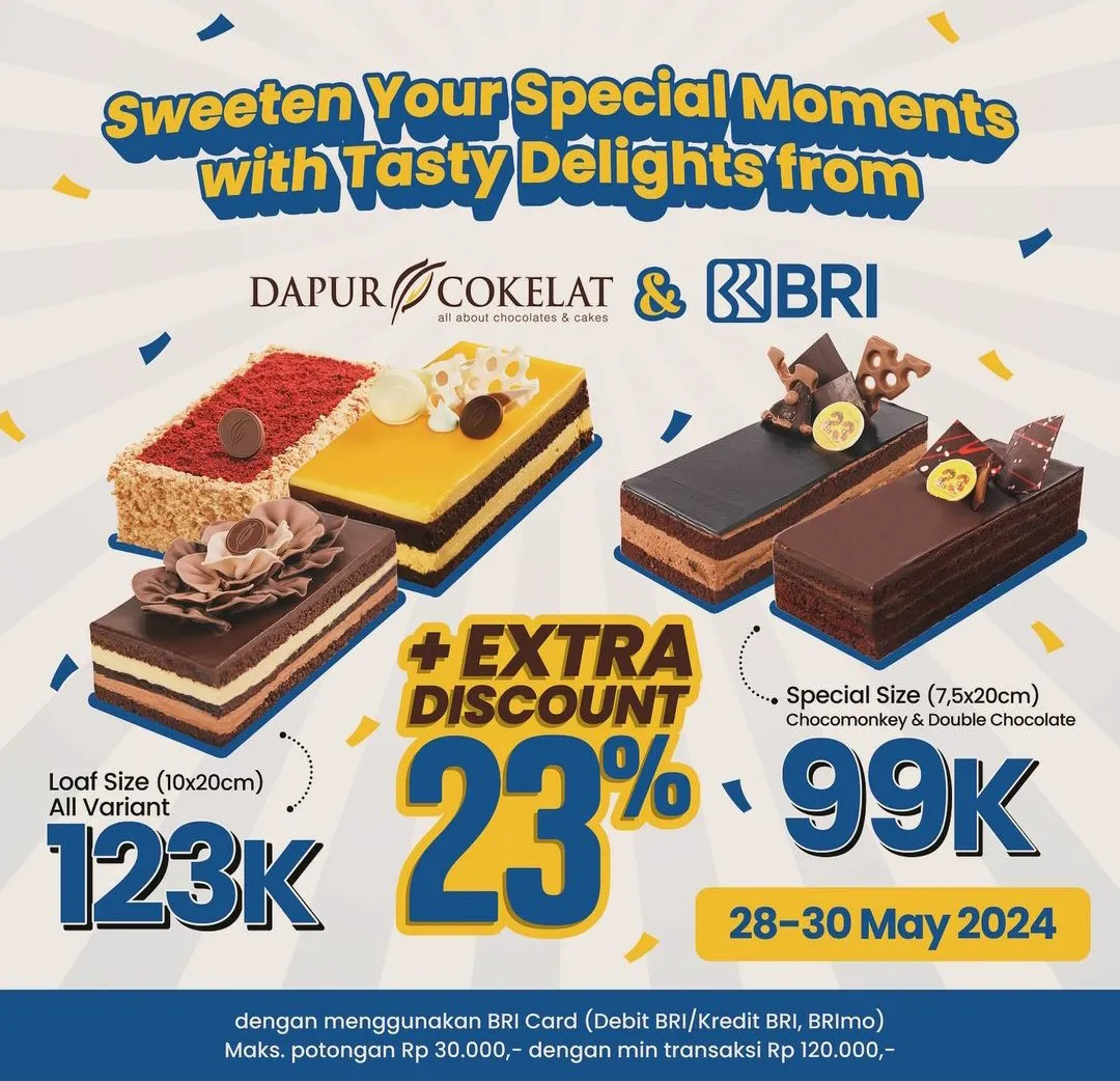 Extra Diskon 23% di Promo Anniversary Dapur Cokelat x BRI
