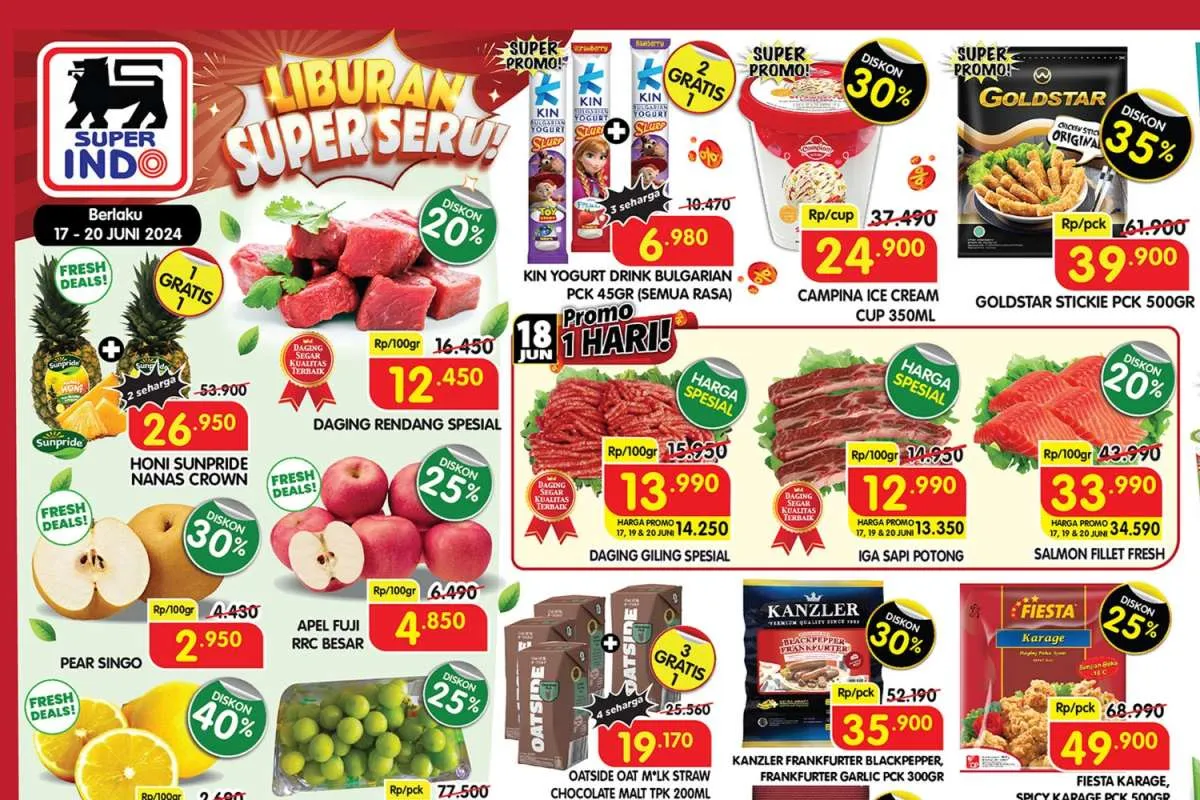 Promo Superindo Weekday 17-20 Juni 2024, Daging Diskon 20% dan Nanas Beli 1 Gratis 1