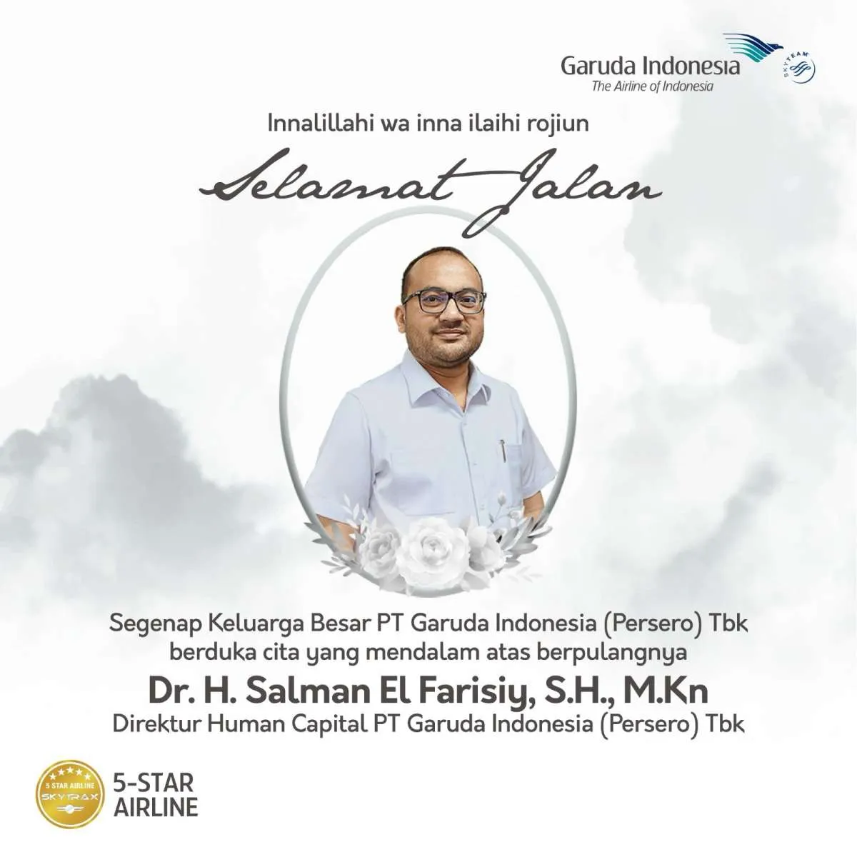 Direktur Human Capital Garuda Indonesia Salman El Farisiy Tutup Usia di Umur 42 Tahun