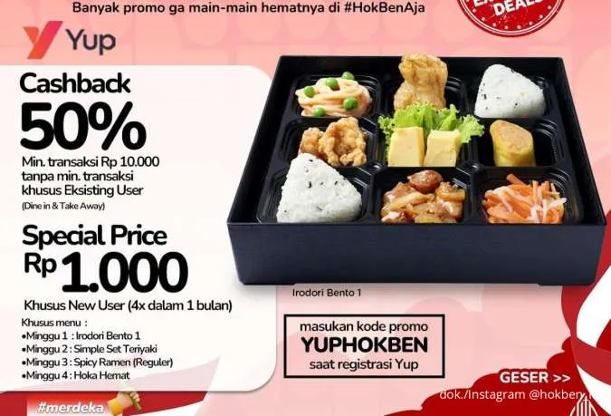 Promo HokBen x Yup Jumat-Minggu, Nikmati Menu Favorit Spesial Harga Cuma Rp 1.000