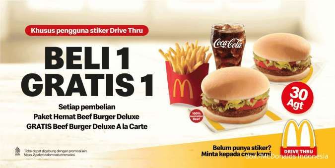 Promo McD Hari Ini 30 Agustus, BOGO Paket Hemat Beef Burger Pakai Stiker Drive Thru