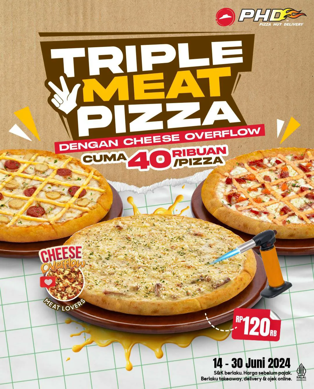 Promo PHD Triple Meat Pizza isi 3 pizza Juni 2024