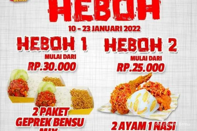 Terakhir! Promo Geprek Bensu Weekend, Ada 2 Paket Heboh Komplit Rp 25.000