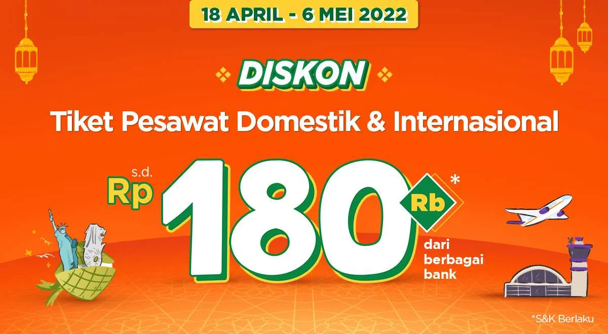 Promo Tiket Pesawat Domestik & Internasional PegiPegi, Dapatkan Diskon s.d Rp 180.000