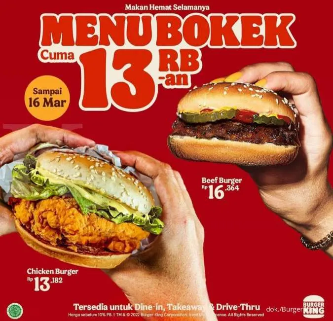Promo Burger King Menu Bokek 1-16 Maret 2022