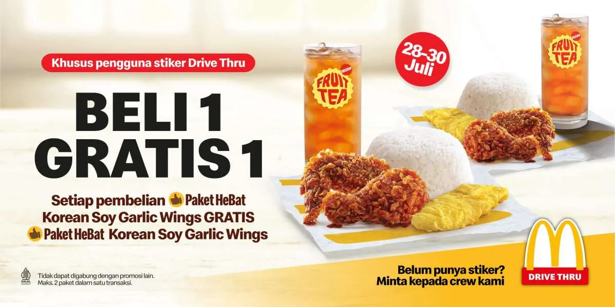 Beli 1 Gratis 1 Paket HeBat Korean Soy Garlic Wings di Promo McD 28-30 Juli 2024
