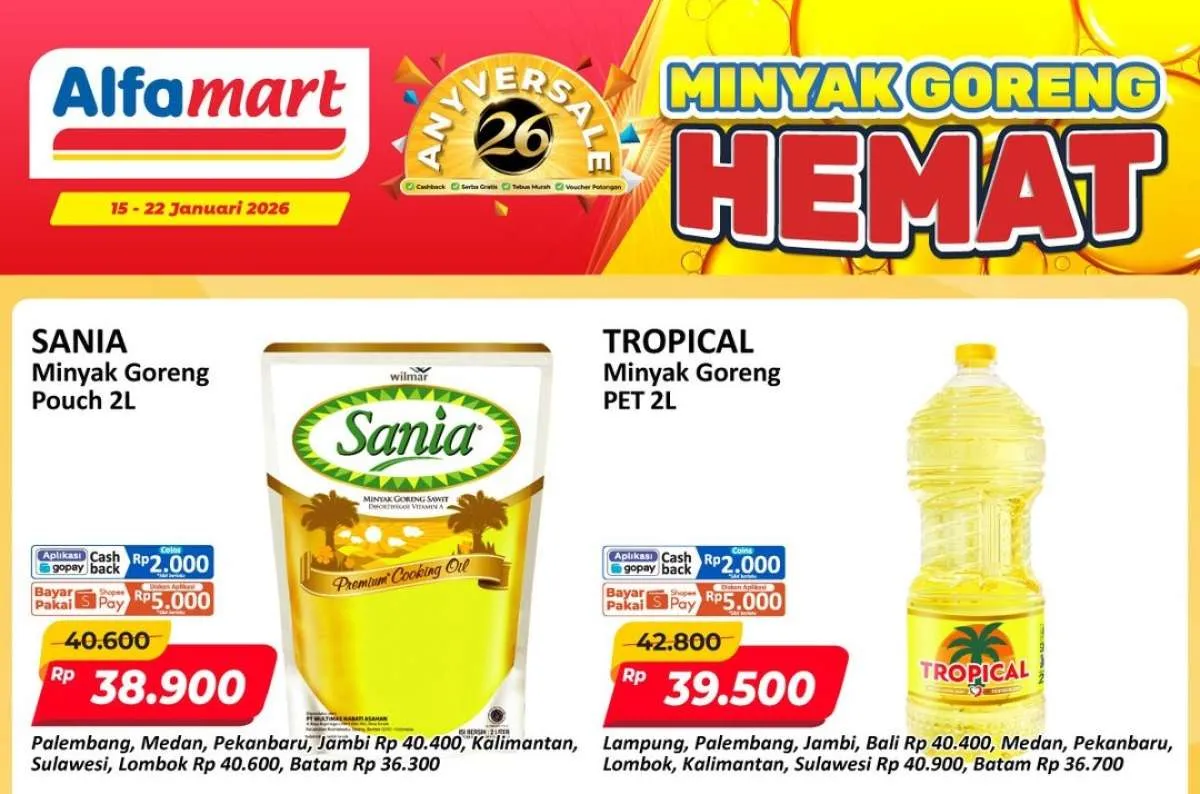 Promo Minyak Goreng di Alfamart 15-22 Januari 2026, Ada Sania Lebih Hemat