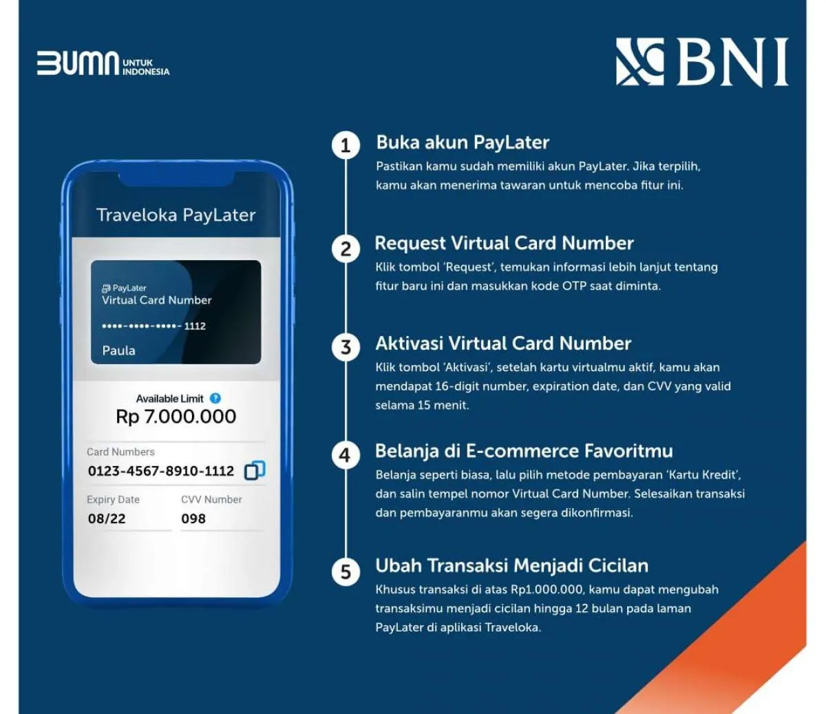Permudah transaksi, BNI merilis Traveloka PayLater Virtual Card Number