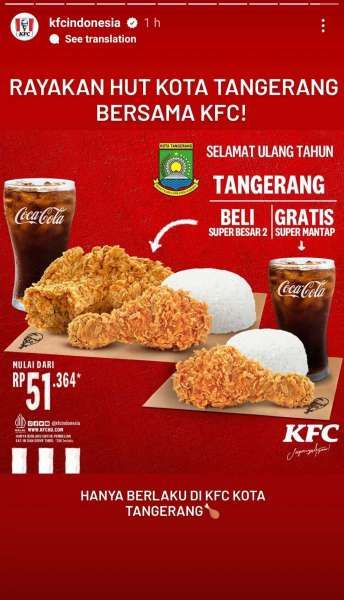 Promo KFC Terbaru 28 Februari 2023, Promo Spesial HUT Kota Tangerang