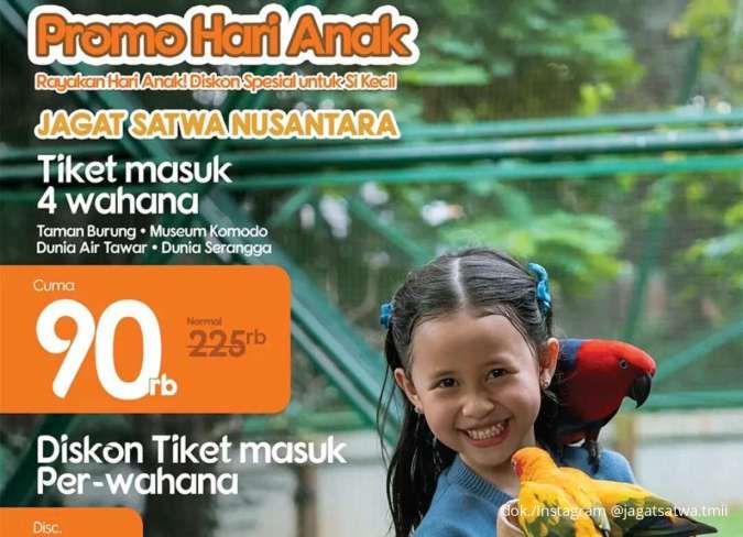 Promo Jagat Satwa Nusantara Hari Anak Nasional 21-27 Juli, 4 Wahana Cuma Rp 90.000