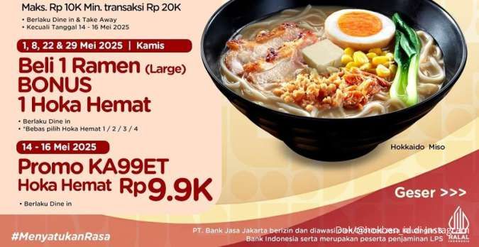 Promo HokBen dan Bank Saqu 14-16 Mei 2025, Promo Kaget Hoka Hemat Rp 9.900 Saja