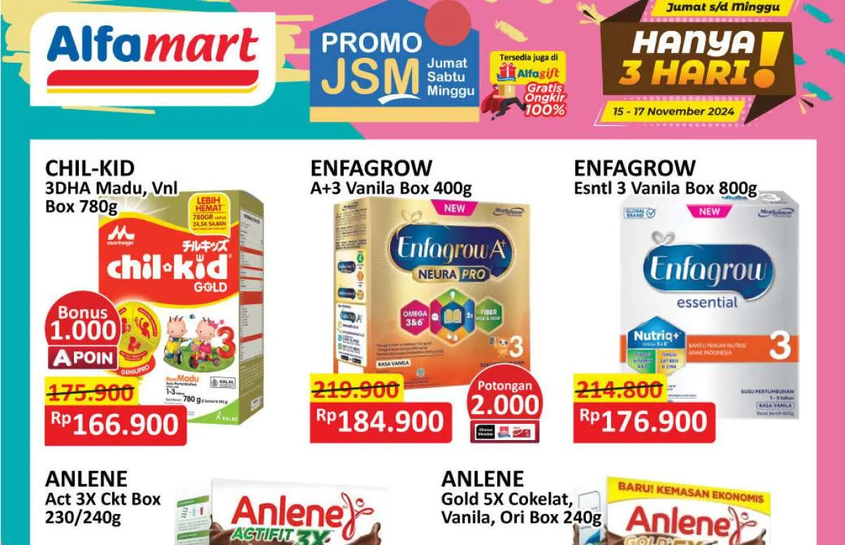 Promo JSM Alfamart Weekend 15-17 November 2024, Promo Susu Bebelac hingga Anlene