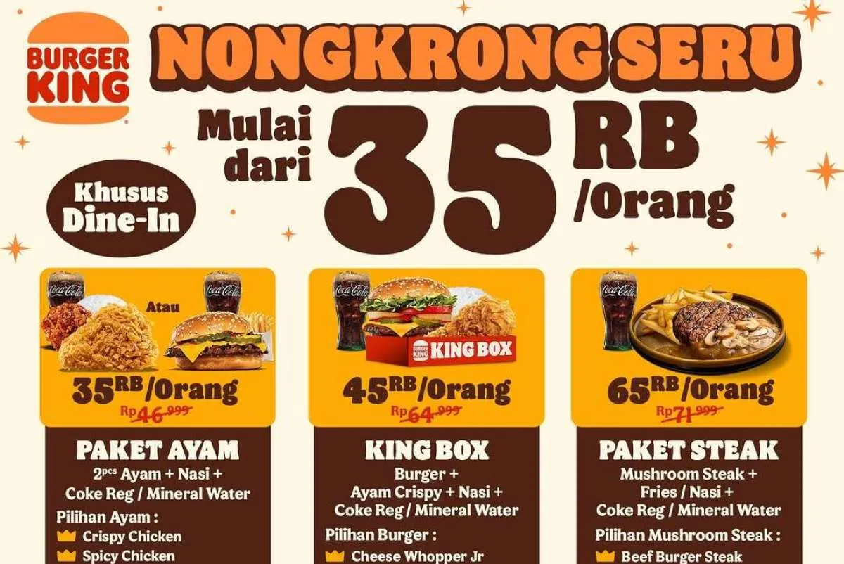 Promo Burger King Nongkrong Seru Agustus 2025, 4 Paket Menu Favorit Harga Spesial