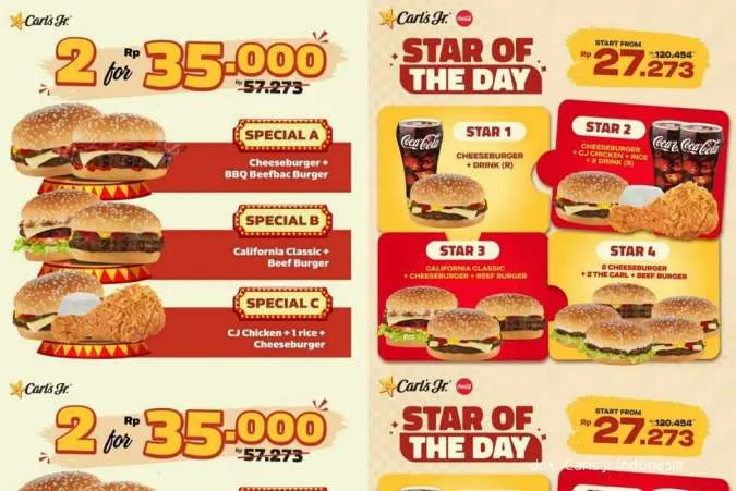 Promo Carls Jr Edisi Februari 2023, Hadir 2 Paket Burger-Ayam Serba Rp 35.000