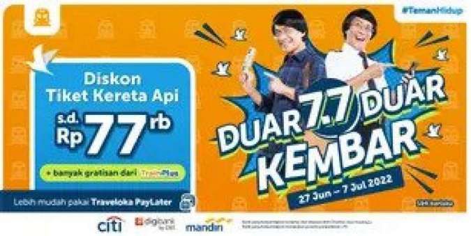 Promo Traveloka 7.7 Kembar s.d 7 Juli 2022, Diskon Tiket Kereta Api hingga Rp 77.000