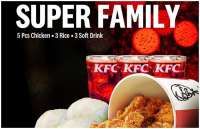 Promo KFC Super Family Hemat, Paket 5 Ayam + 3 Nasi + 3 Soft Drink Harga Spesial