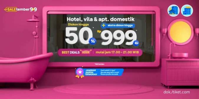 Promo Tiket.com 7-14 Sept 2022, Dapatkan Diskon Hotel, Vila, & Apt Domestik s.d 50%