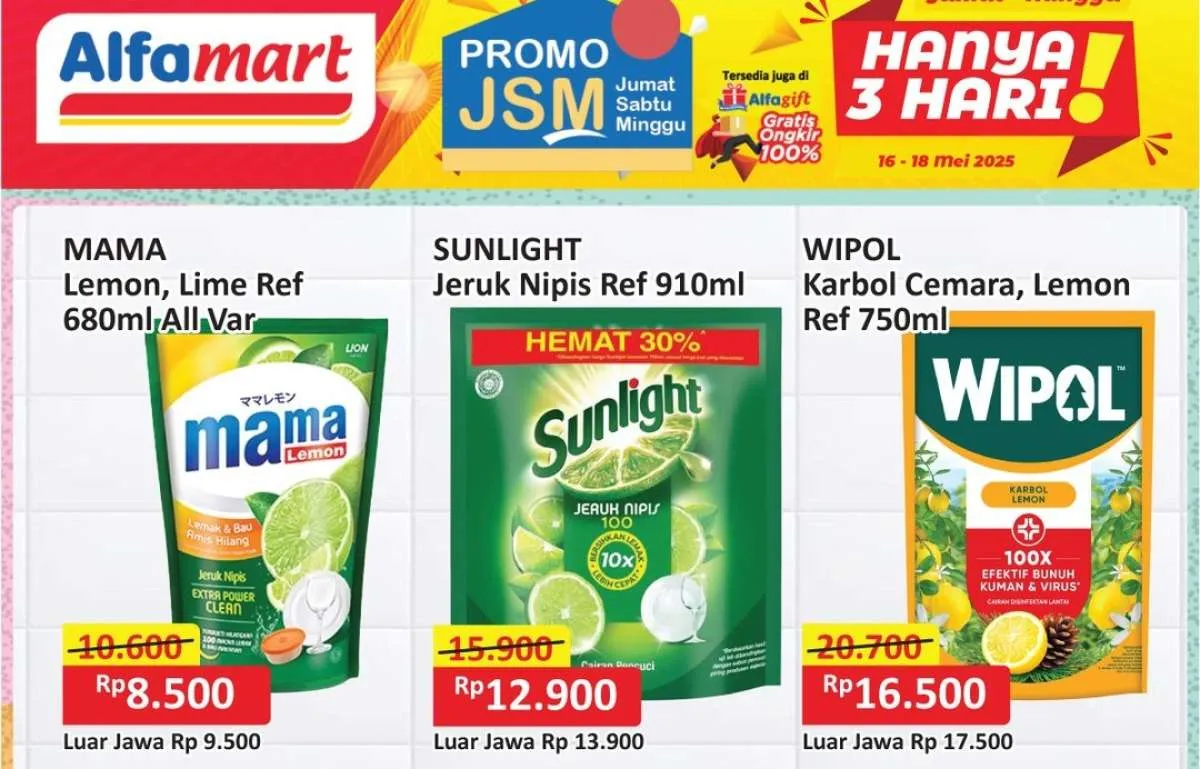 Promo JSM Alfamart di Pertengahan Bulan Mei 2025, Mama Lemon & Sunlight Lebih Murah