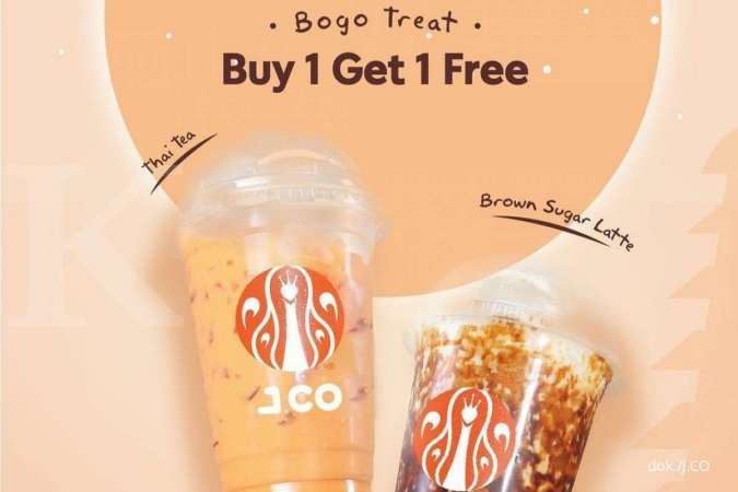 Promo J.CO 7-13 Maret 2022, Buy 1 Get 1 Free Thai Tea dan Latte Rp 31.000 