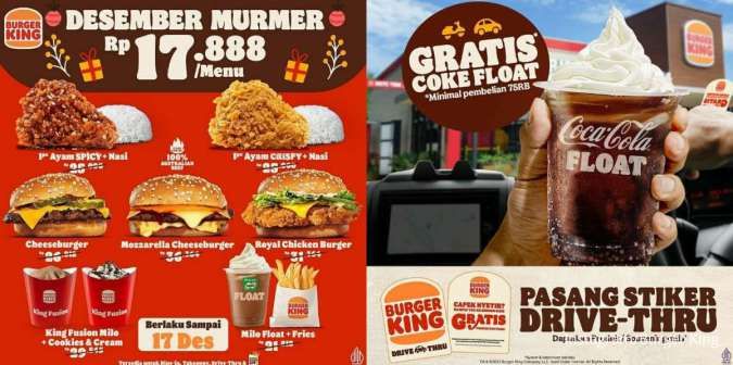 Promo Burger King Gratis Coke Float dan Desember Murmer Rp 17.888 edisi Desember 2023