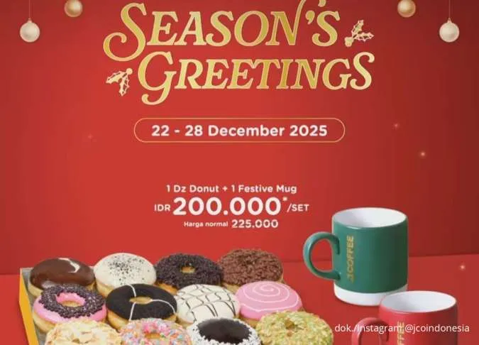 Promo J.CO Season’s Greetings 22-28 Desember, 1 Lusin Donuts + Mug Harga Spesial