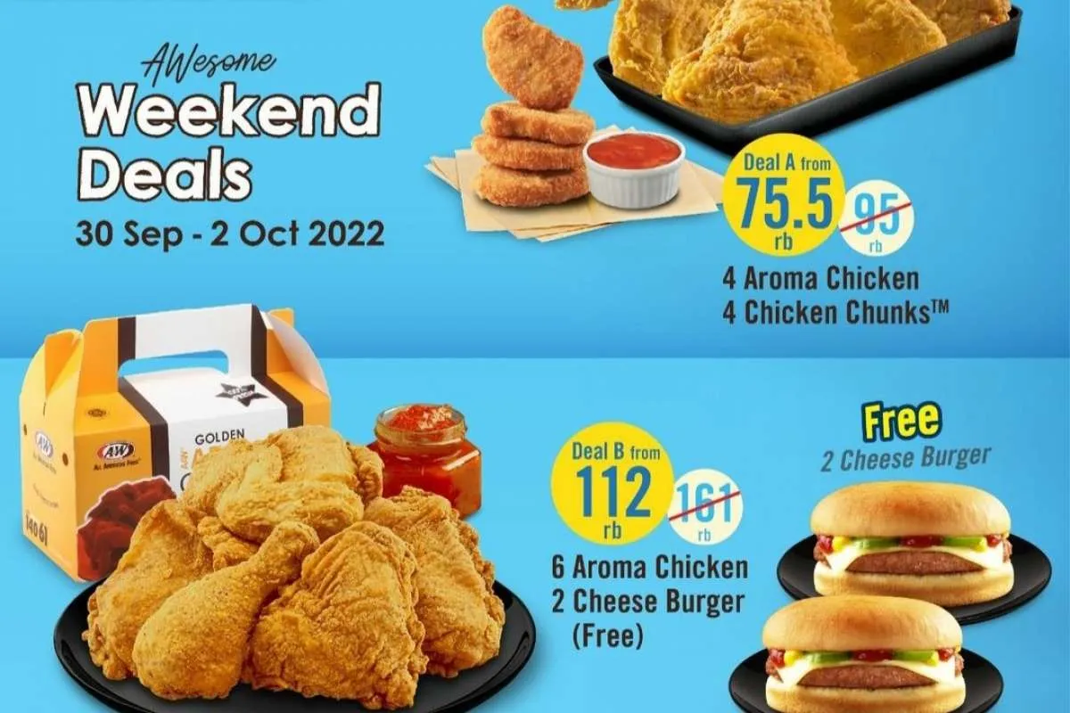 Promo AW Weekend Deals 30 September-2 Oktober 2022, Beli 6 Ayam Gratis 2 Burger 